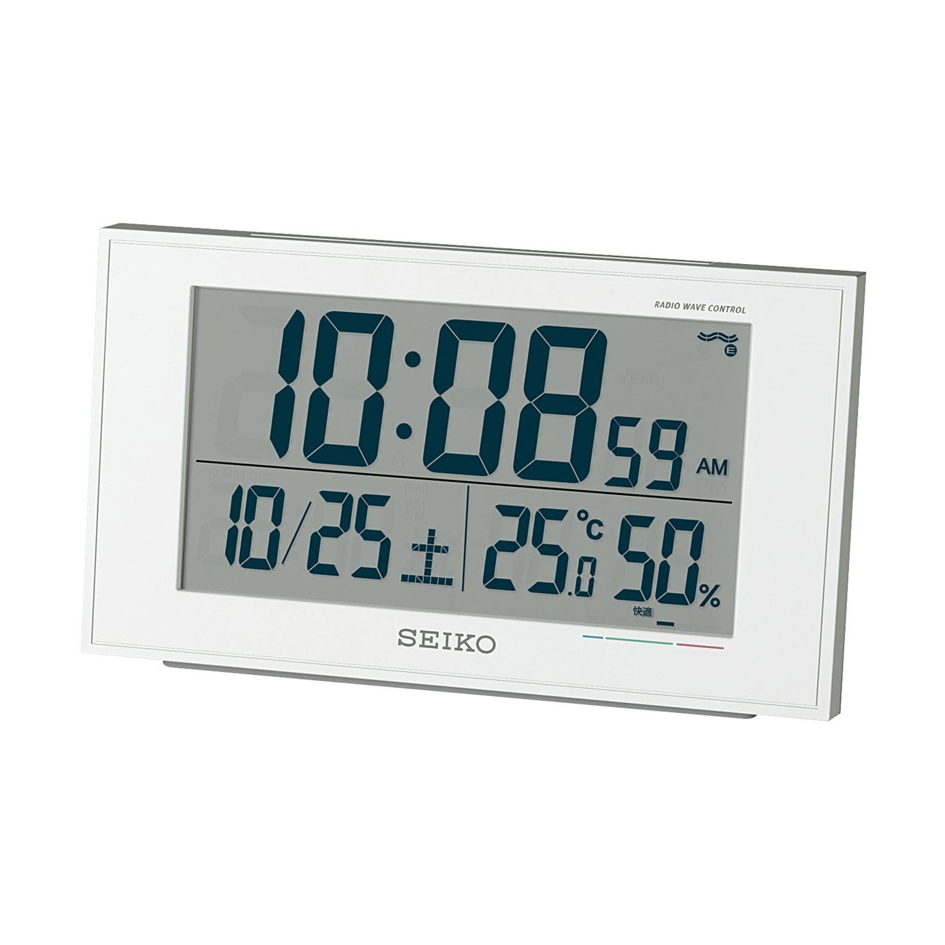 セイコー クロック 目覚まし時計 電波 デジタル カレンダー 快適度 温度 湿度 表示 白 パール 値札なし BC402W SEIKO |  目覚まし時計図鑑