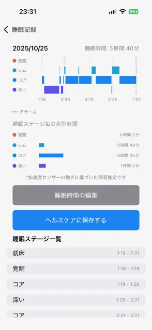 睡眠記録画面